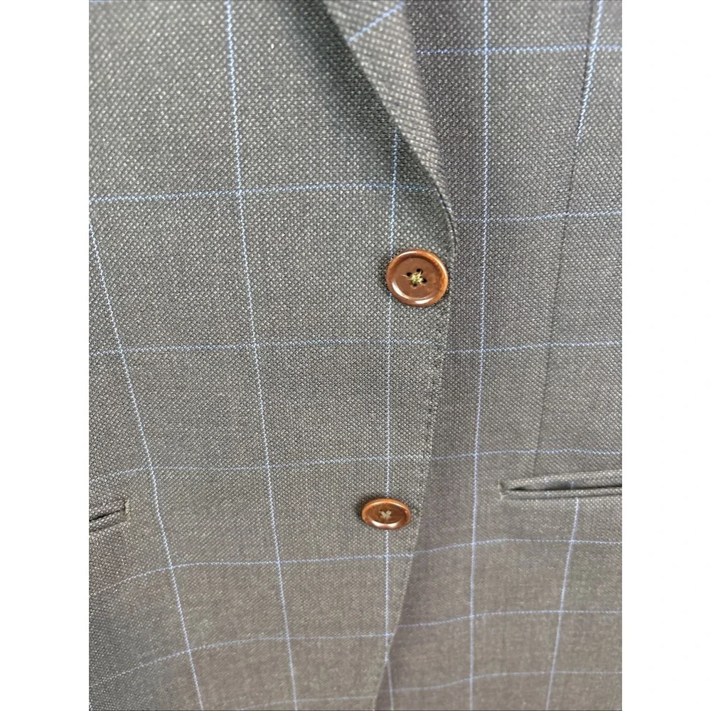 Tallia‎ Mens 100% Wool Sport Coat Blazer Jacket Two Button Brown 44R Windowpane